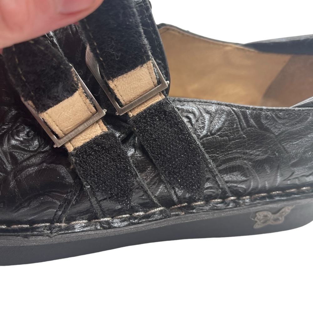Alegria Alli Black Leather Floral Slide On Slip Resistant Comfort Nurse Clog - Picture 10 of 16